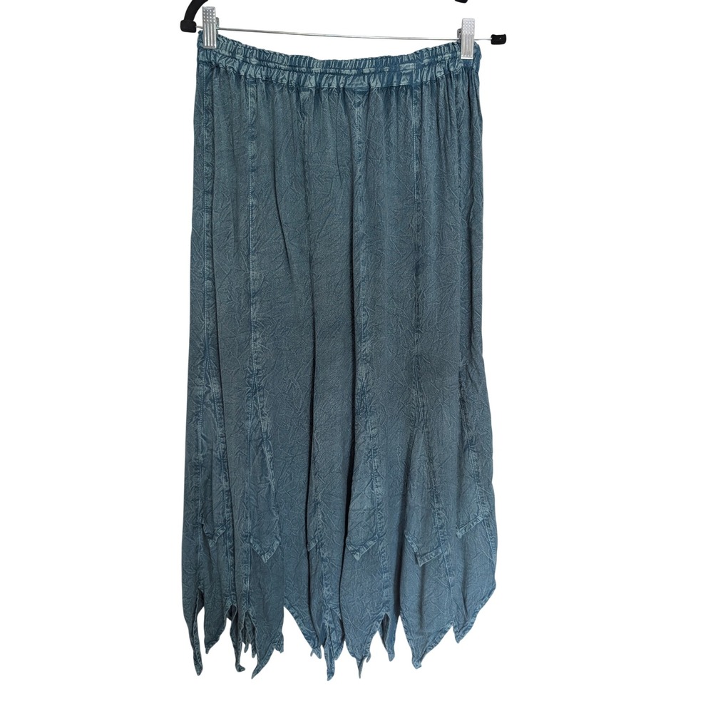 Boho Peasant Midi Skirt Small Sharkbite Asymmetric Hem Elastic Waist‎ Festival - Picture 3 of 6